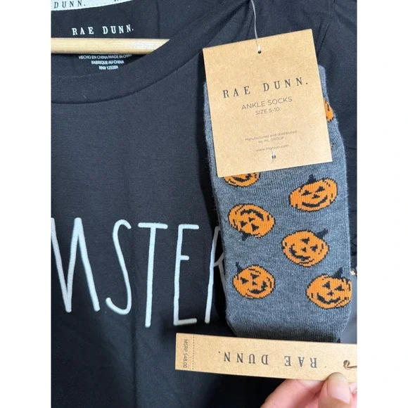 NWT Rae Dunn 'Momster' Halloween Size S Long Sleeve Black Shirt w/ Pumpkin Socks - Picture 2 of 7
